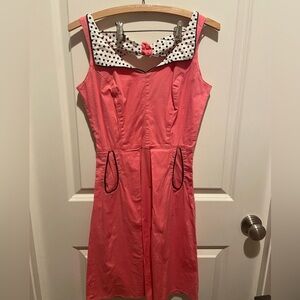ROCKSTEADY PINUP PINK RETRO DRESS WHITE BLACK POLKA DOT COLLAR SIZE MEDIUM